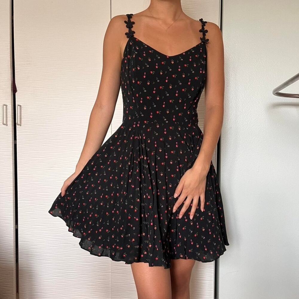 Urban Outfitters Black Floral Babydoll Dress Sz M Crochet Whimsygoth Pinup